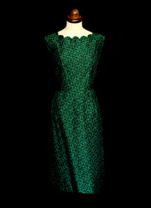 Vintage 1950s Green Brocade Wiggle Dress and Wrap