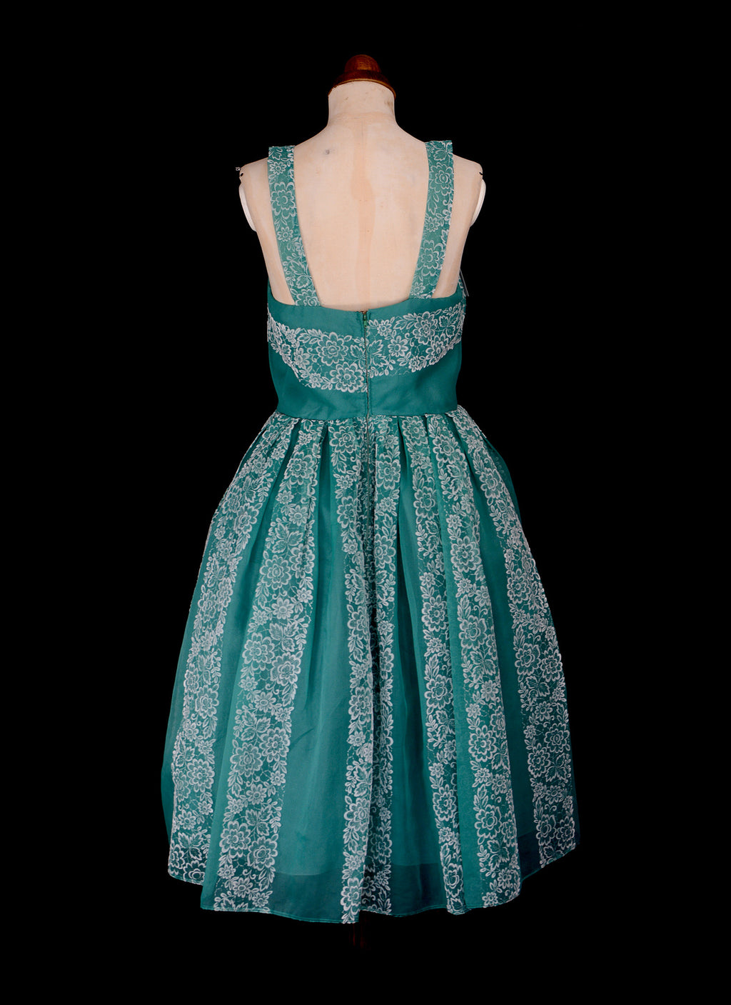 Vintage 1950s Green Flocked Dress