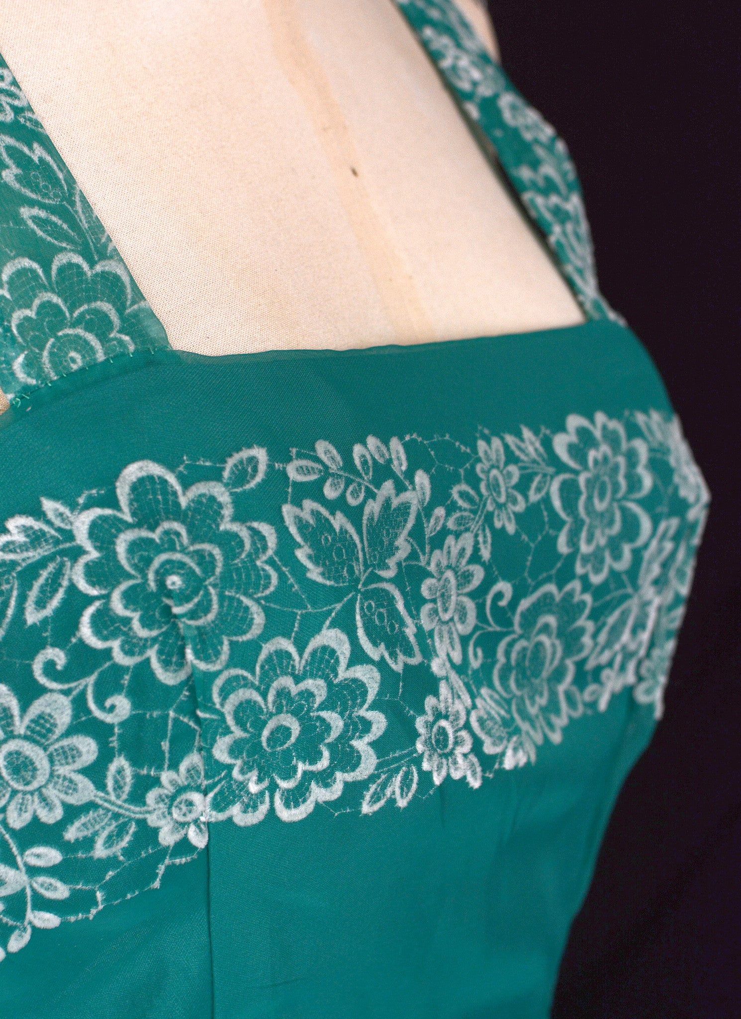 Vintage 1950s Green Flocked Dress
