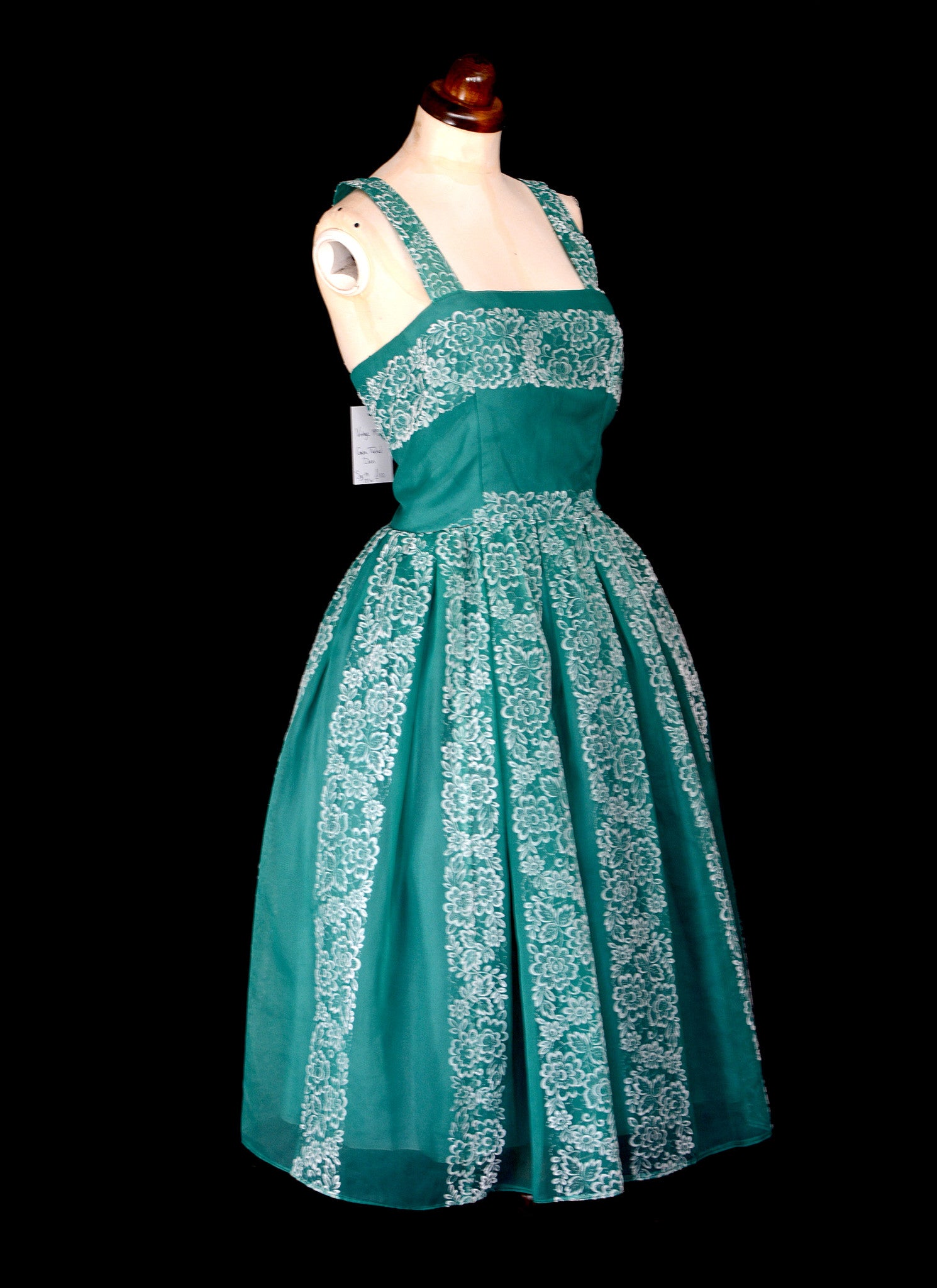 Vintage 1950s Green Flocked Dress