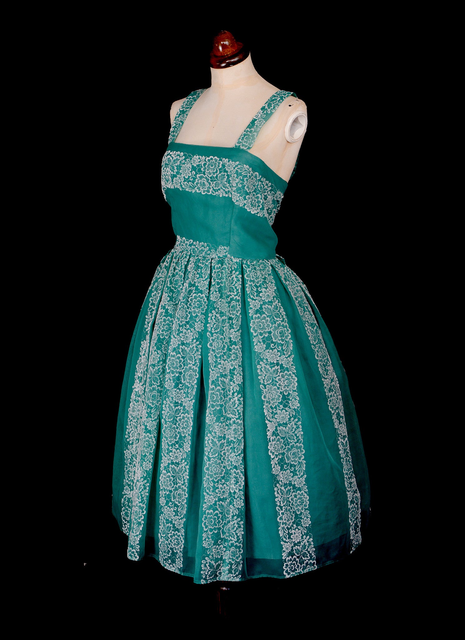 Vintage 1950s Green Flocked Dress