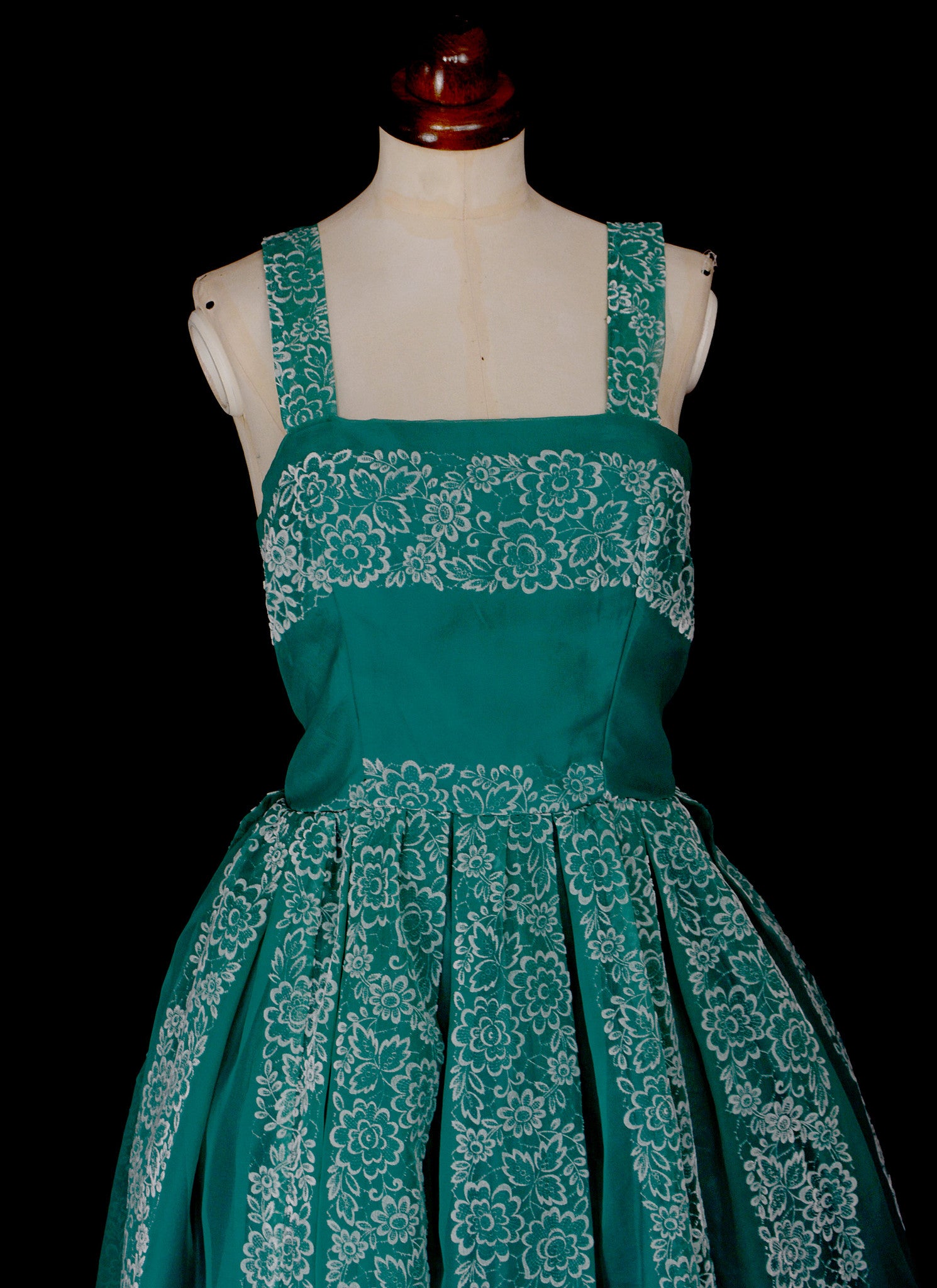 Vintage 1950s Green Flocked Dress