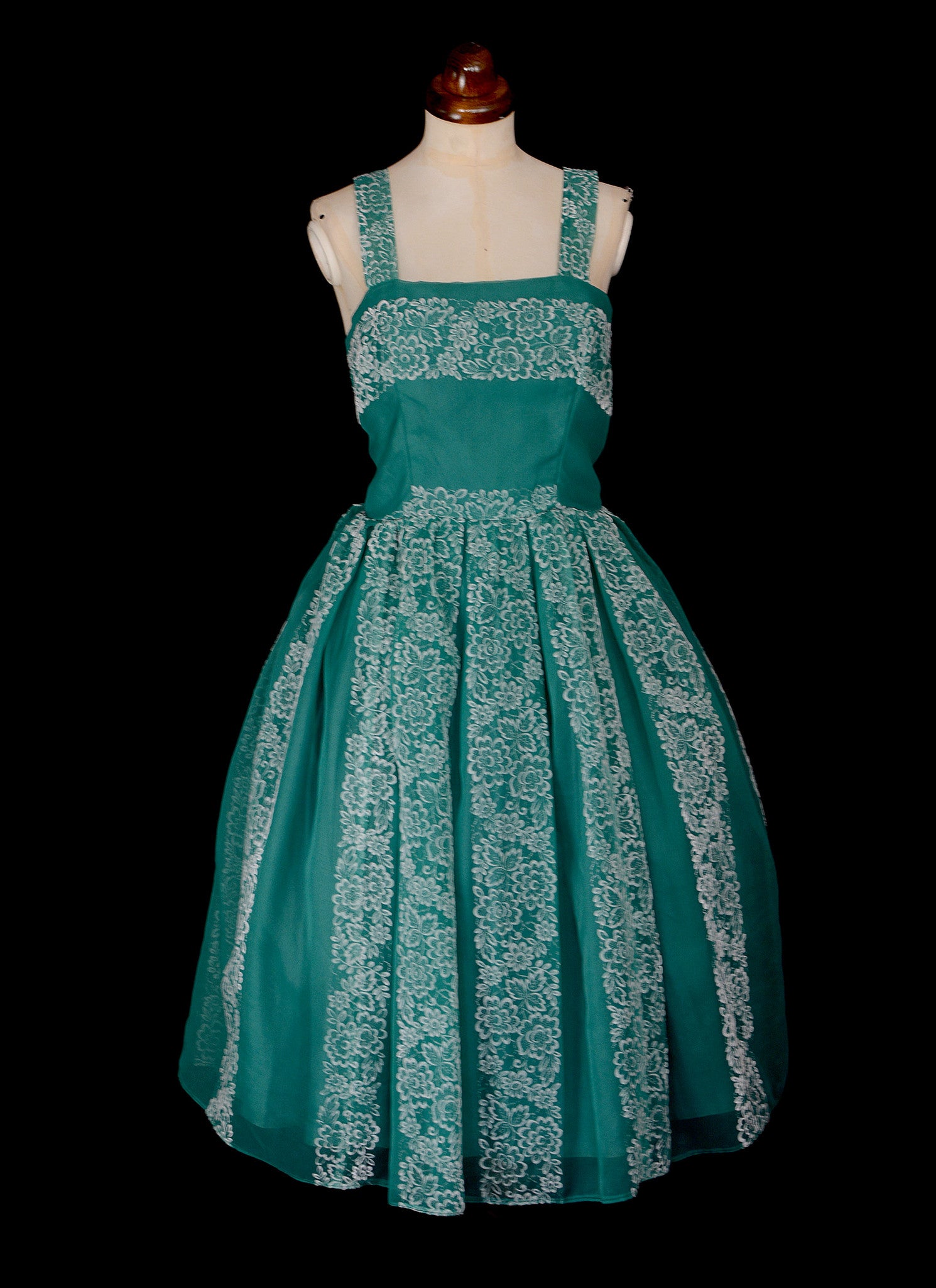 Vintage 1950s Green Flocked Dress