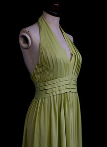 Vintage 1970s Lime Green Pleat Maxi Dress