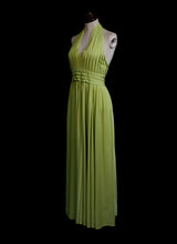 Vintage 1970s Lime Green Pleat Maxi Dress