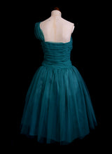 Vintage 1950s Emerald Green Nylon Cocktail Dress