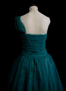 Vintage 1950s Emerald Green Nylon Cocktail Dress