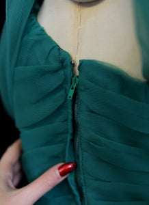 Vintage 1950s Emerald Green Nylon Cocktail Dress