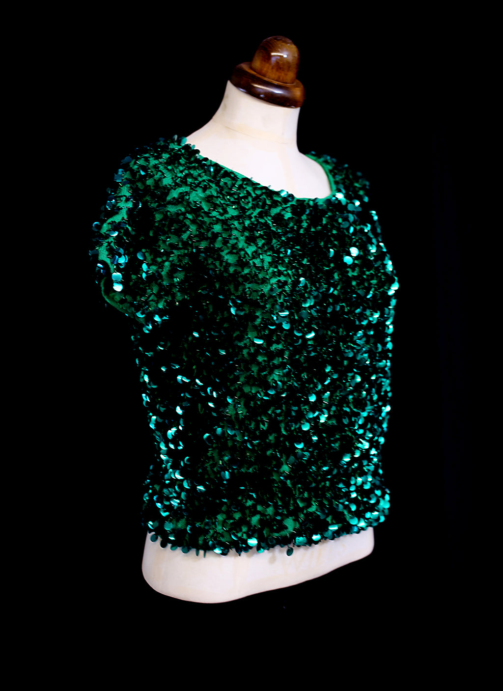 Vintage 1960s Emerald Green Sequin Top