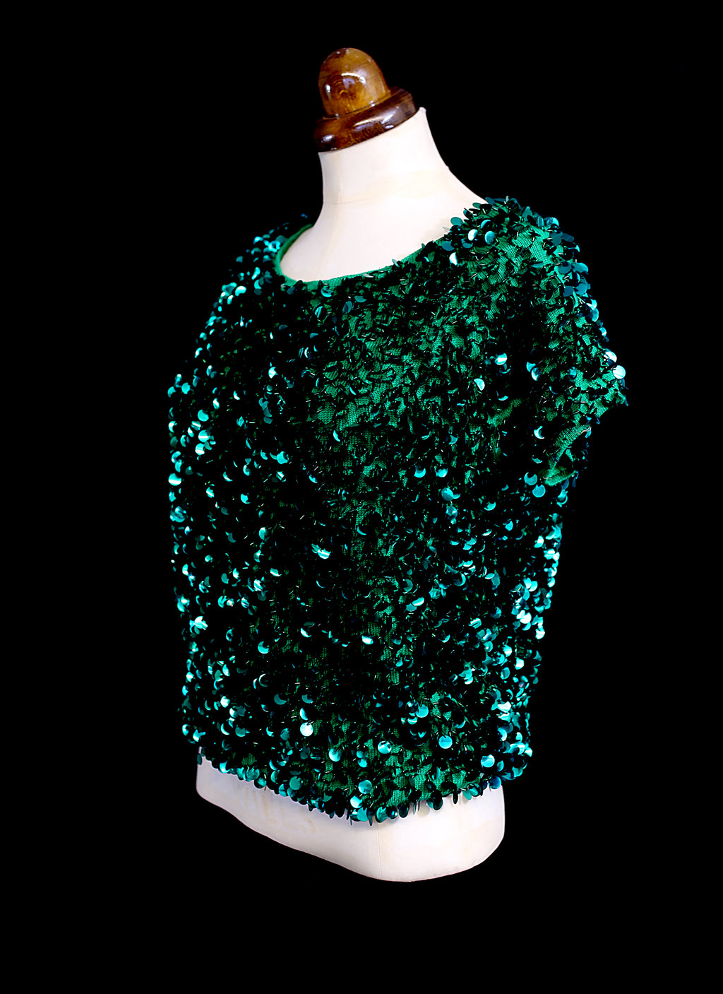 Vintage 1960s Emerald Green Sequin Top