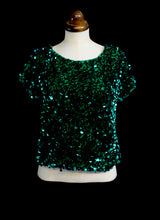 Vintage 1960s Emerald Green Sequin Top