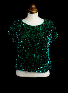 Vintage 1960s Emerald Green Sequin Top