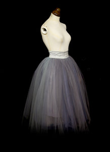 Grey Tulle Peony Illusion Skirt