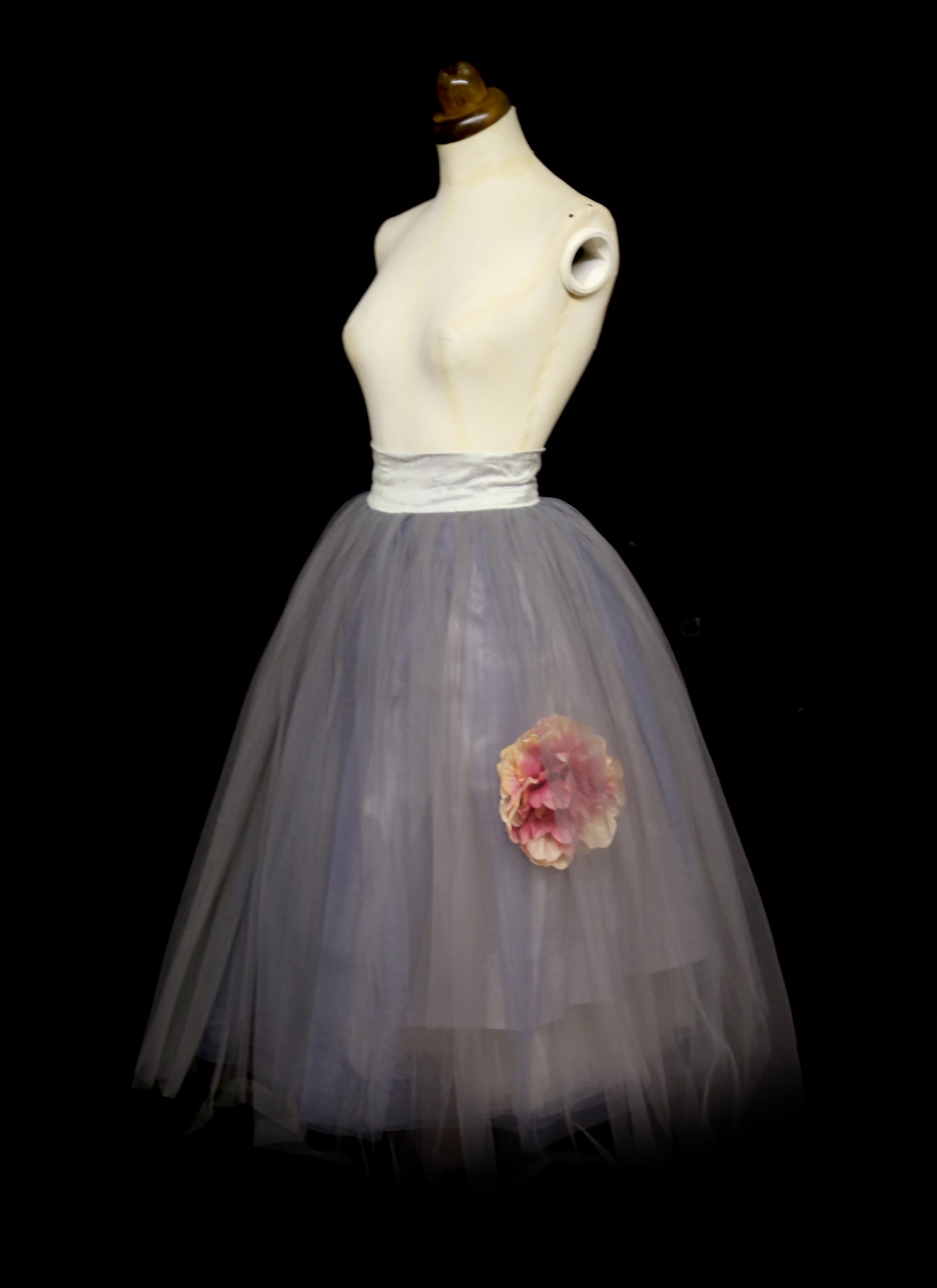 Grey Tulle Peony Illusion Skirt