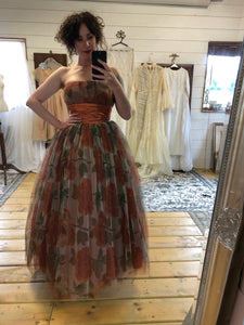 Vintage 1950s Autumn Rose Tulle Gown