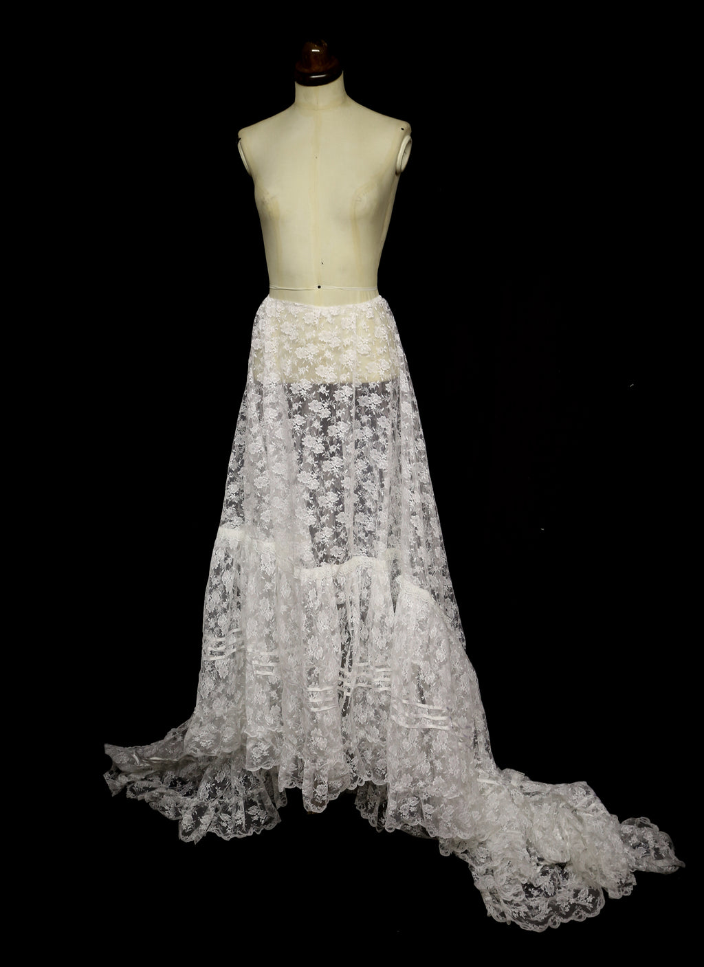 Vintage 1980s Ivory White Lace Bridal Skirt