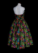 Liberty London print strapless cocktail dress with hand draped sweetheart bodice and full 1950s ballerina length skirt. One of a kind by Alexandra King UK