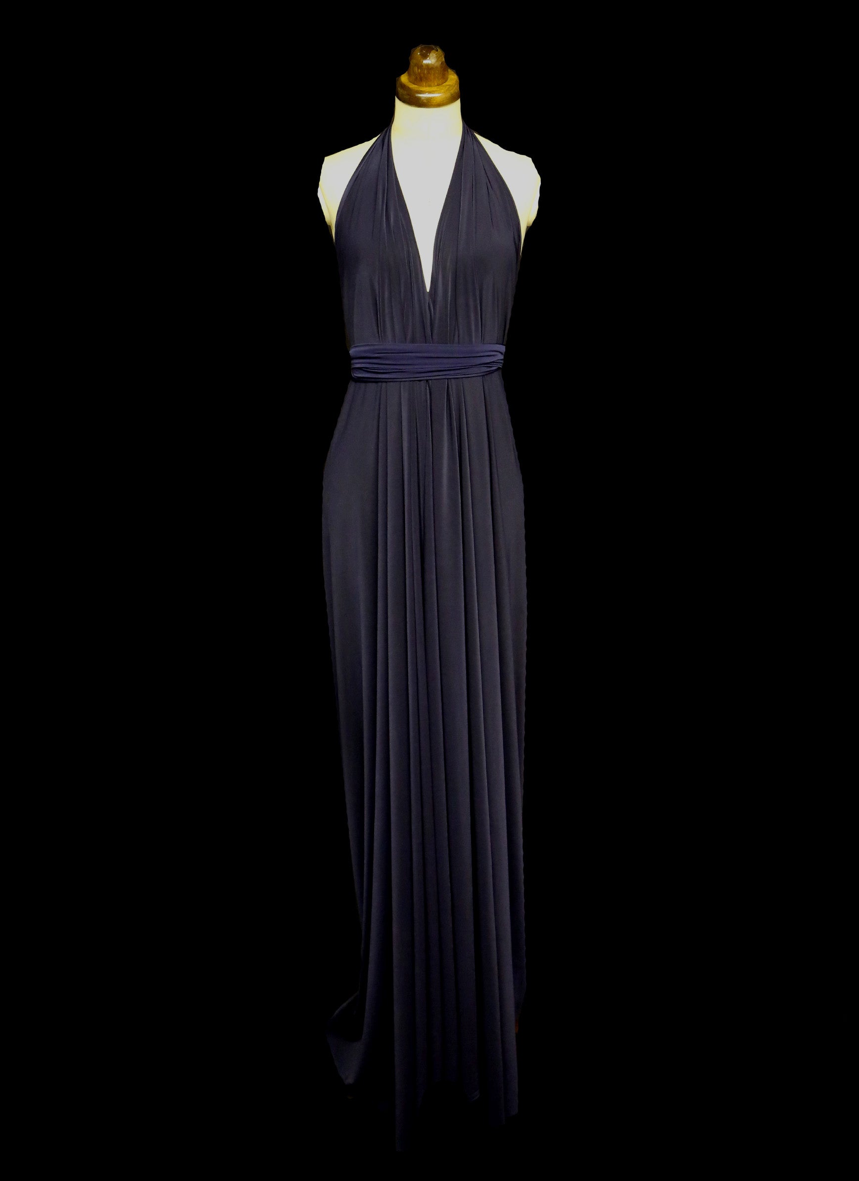 Navy Blue Draped Jersey Goddess Dress