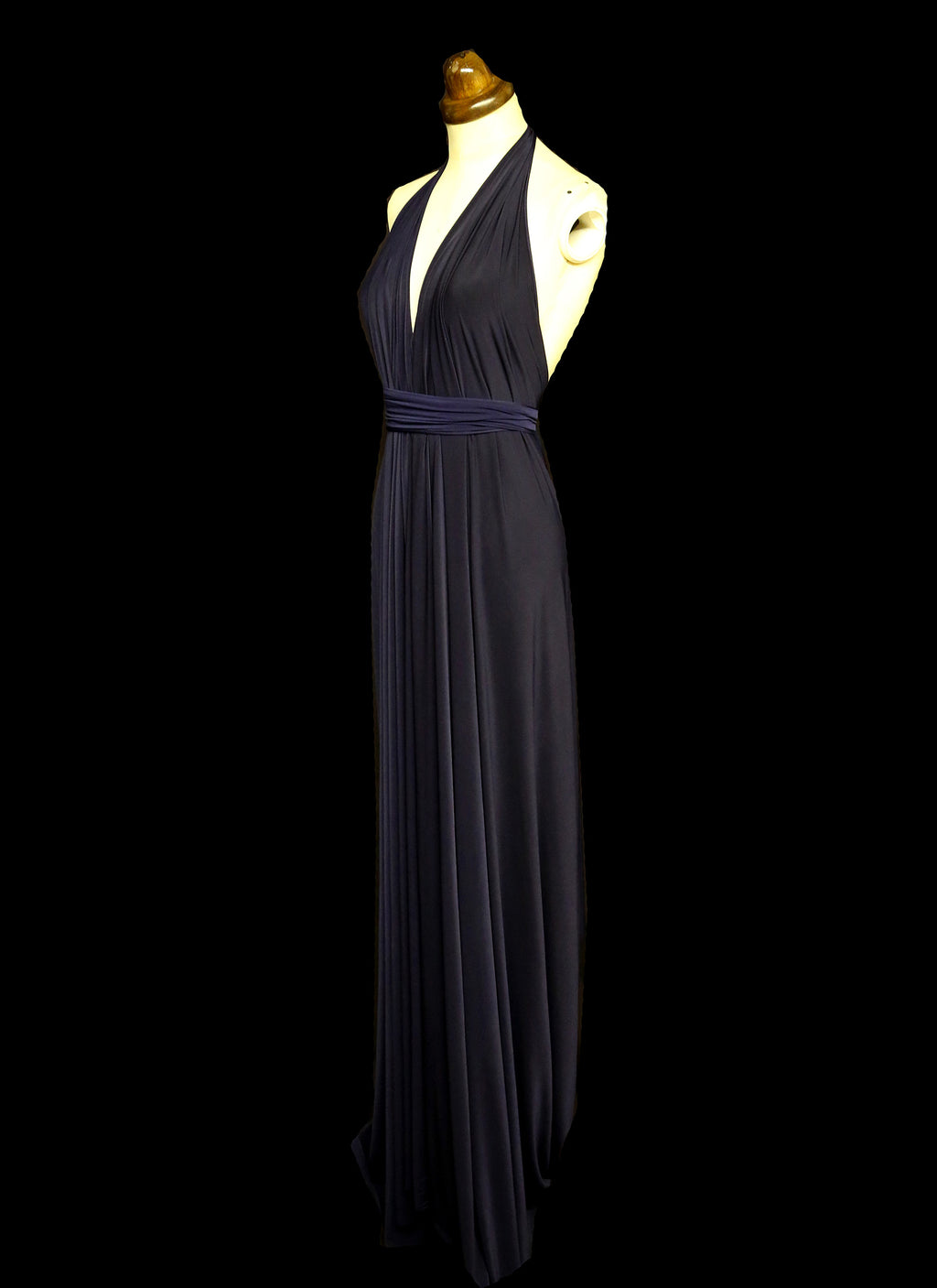 Navy Blue Draped Jersey Goddess Dress