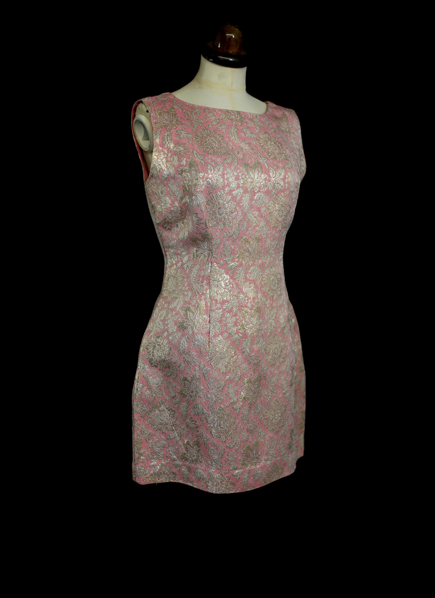 Vintage 1960s Pink Brocade Mini Dress