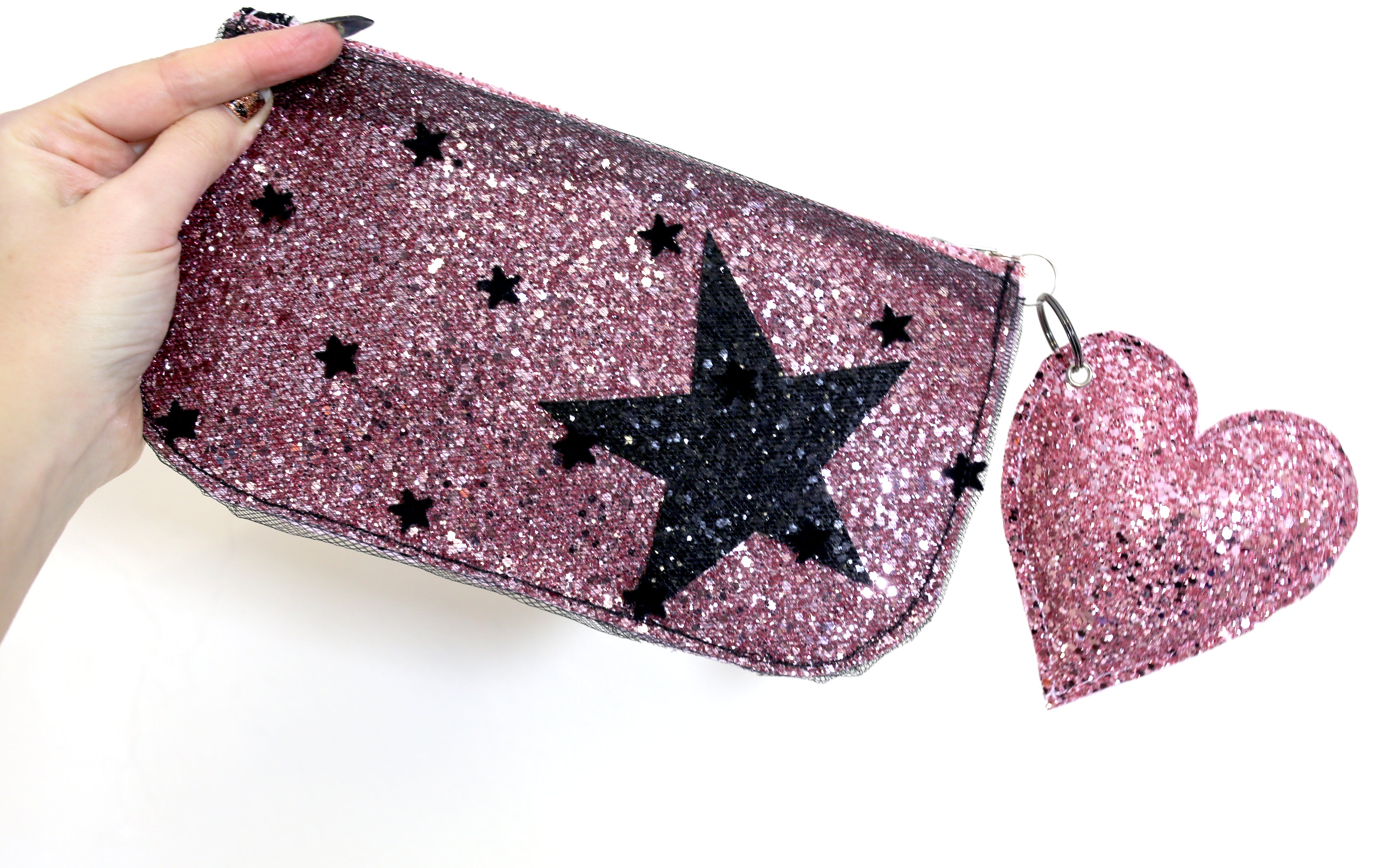 Pink Star Glitter Tulle Pouch Purse