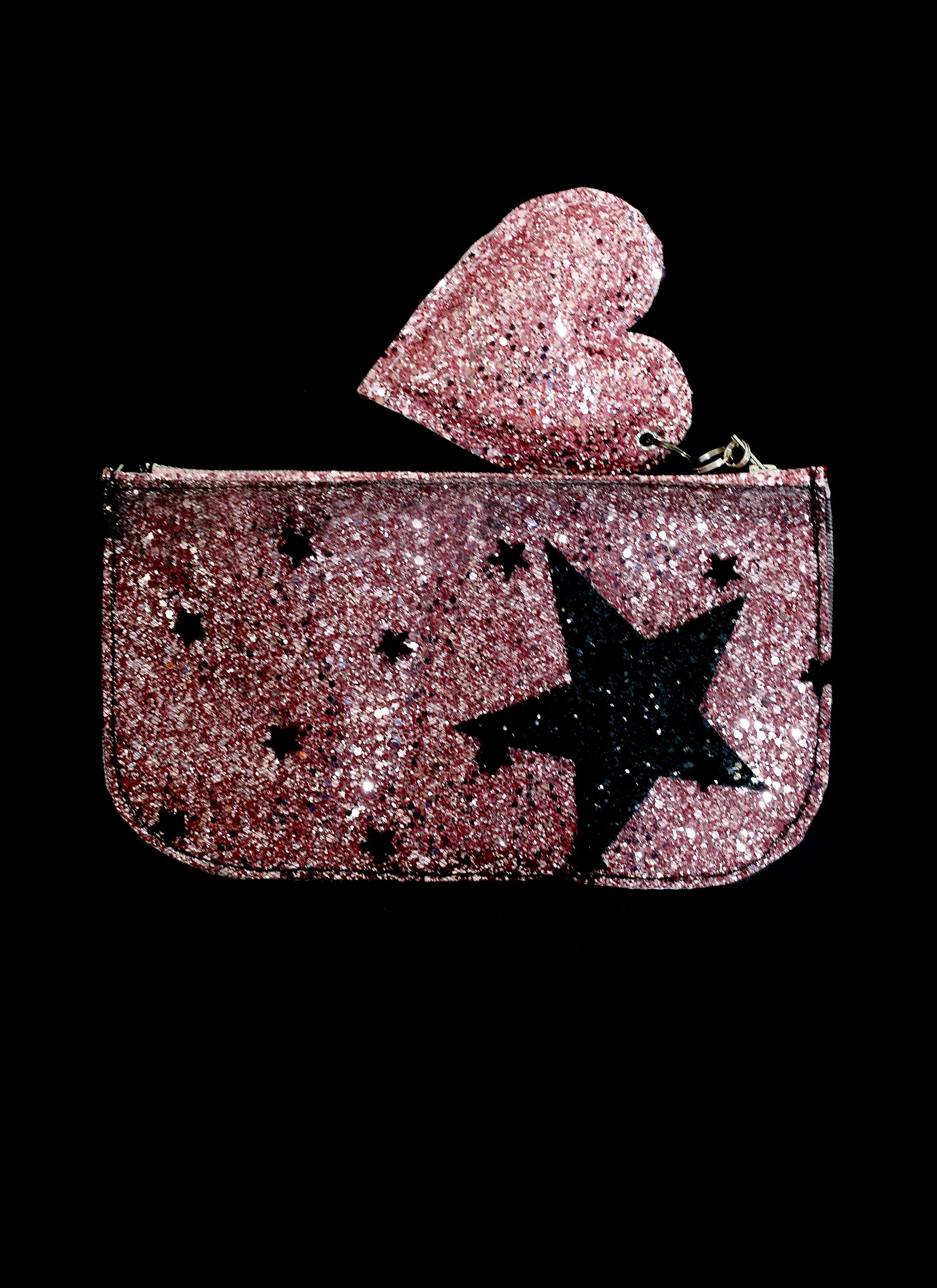 Pink Star Glitter Tulle Pouch Purse