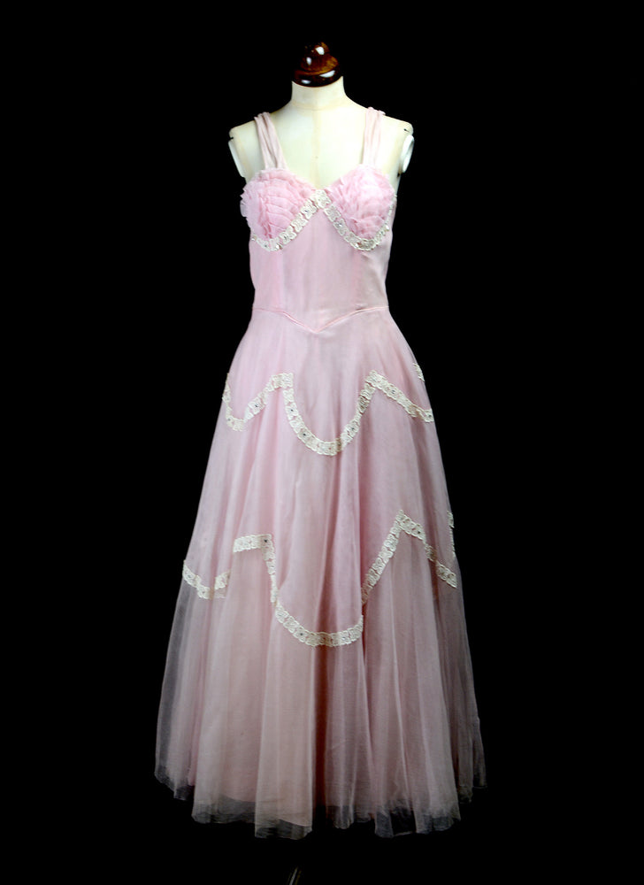 Vintage 1950s Pink Tulle Prom Dress