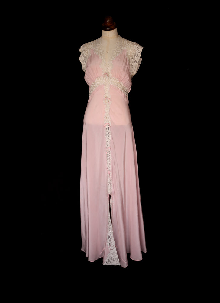 Vintage 1930s Pink Silk Lace Negligee Dress