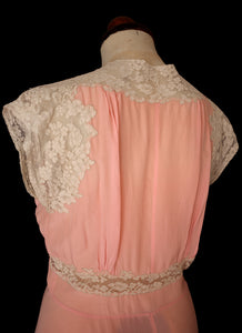 Vintage 1930s Pink Silk Lace Negligee Dress
