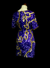 Vintage 1980s Purple Gold Sequin Mini Dress