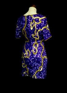 Vintage 1980s Purple Gold Sequin Mini Dress