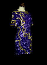 Vintage 1980s Purple Gold Sequin Mini Dress