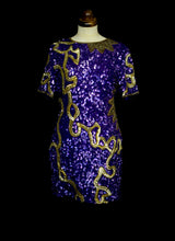 Vintage 1980s Purple Gold Sequin Mini Dress