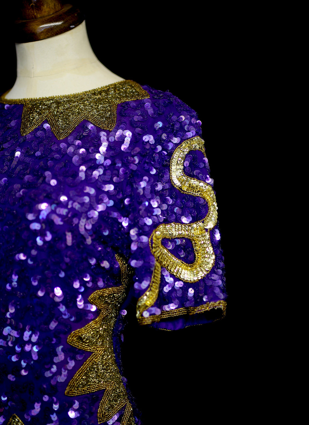 Vintage 1980s Purple Gold Sequin Mini Dress