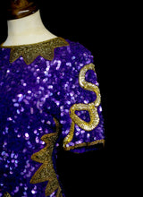 Vintage 1980s Purple Gold Sequin Mini Dress