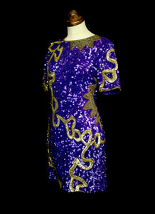 Vintage 1980s Purple Gold Sequin Mini Dress