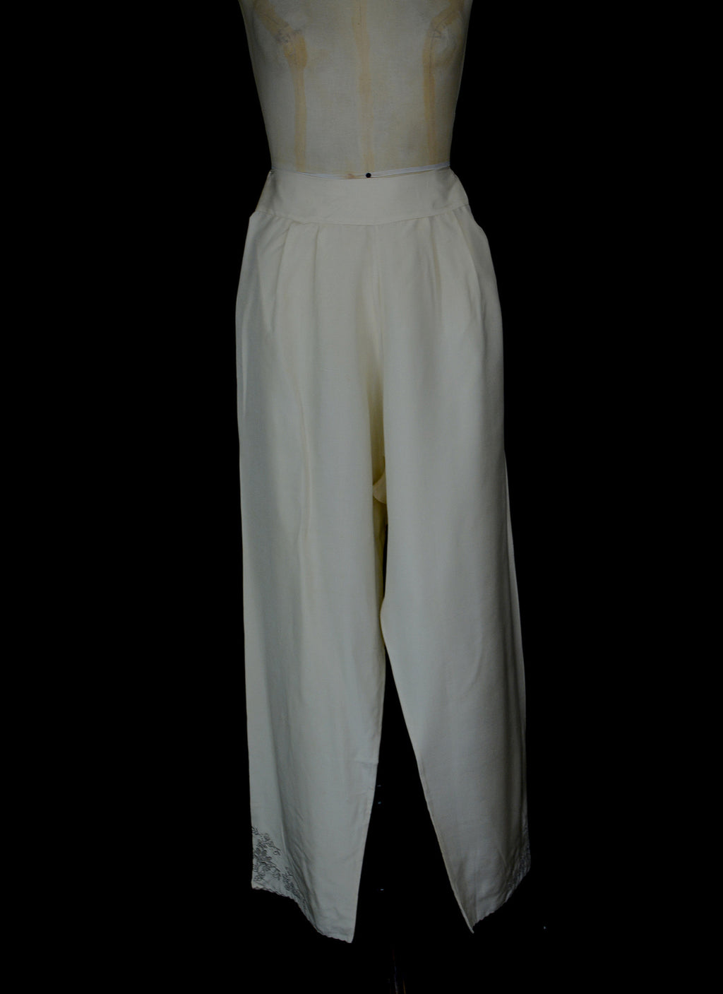 Vintage 1930s Ivory Silk Embroidered Pyjamas