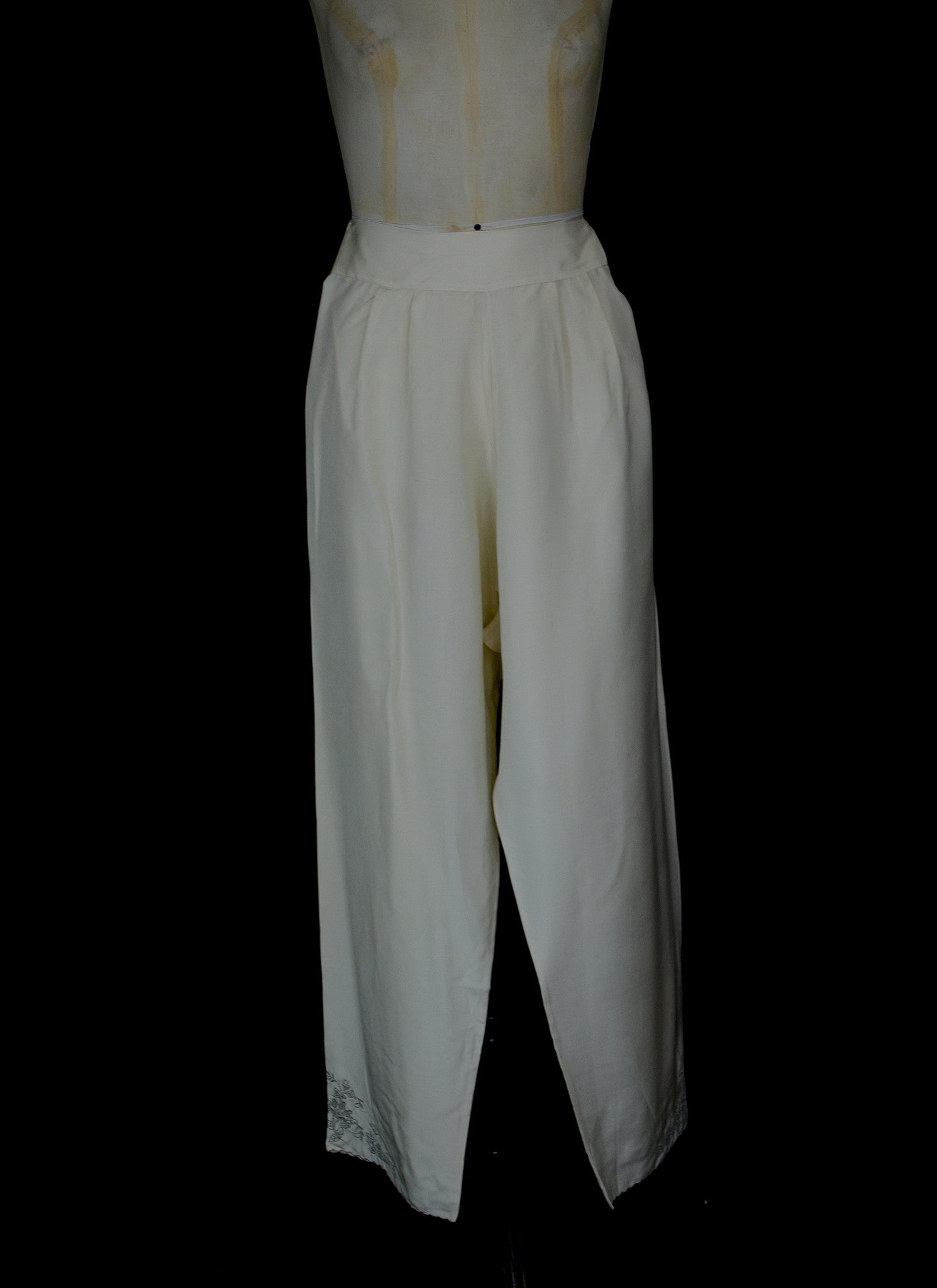 Vintage 1930s Ivory Silk Embroidered Pyjamas