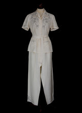 Vintage 1930s Ivory Silk Embroidered Pyjamas