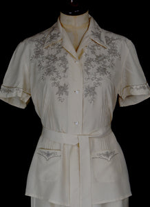Vintage 1930s Ivory Silk Embroidered Pyjamas