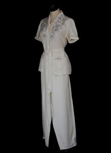 Vintage 1930s Ivory Silk Embroidered Pyjamas