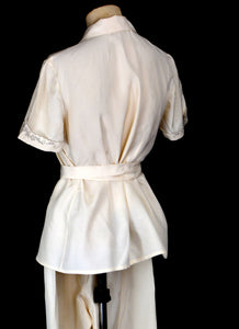 Vintage 1930s Ivory Silk Embroidered Pyjamas
