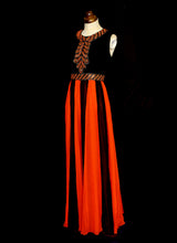 Vintage 1970s Red Black Beaded Chiffon Maxi Dress