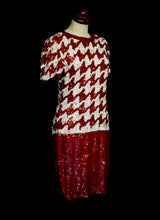 Vintage 1980s Red White Houndstooth Sequin Mod Dress
