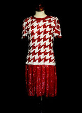 Vintage 1980s Red White Houndstooth Sequin Mod Dress