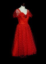 Vintage 1980s Red Polkadot Tulle Prom Cocktail Dress