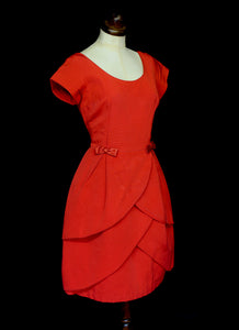 Vintage 1950s Red Grosgrain Dress