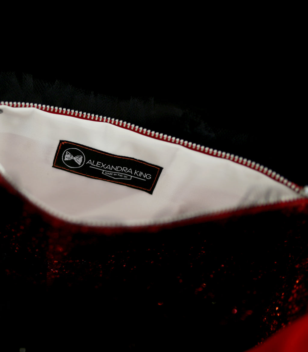 Red Glitter Heart Tulle Pouch Purse