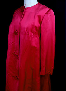 Vintage 1950s Red Satin Opera Maxi Coat