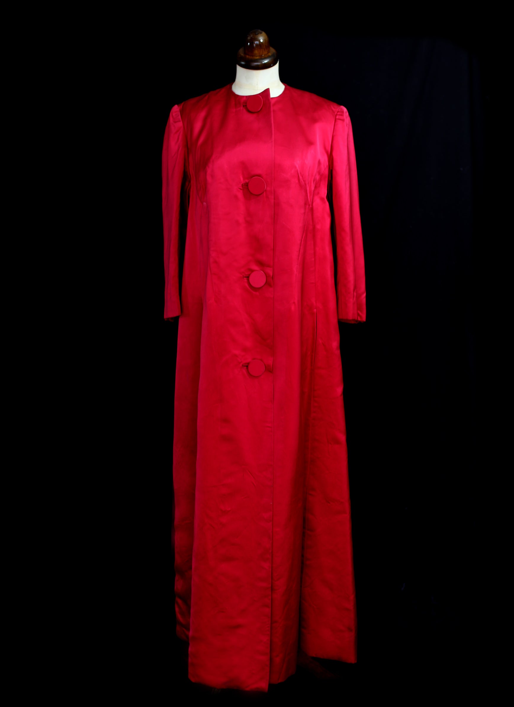 Vintage 1950s Red Satin Opera Maxi Coat